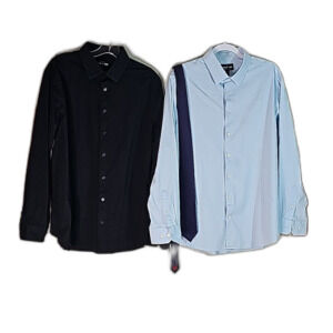 Express Dress Shirts Alfani Tye Light Blue Black Navy Tye Size L 16 16.5